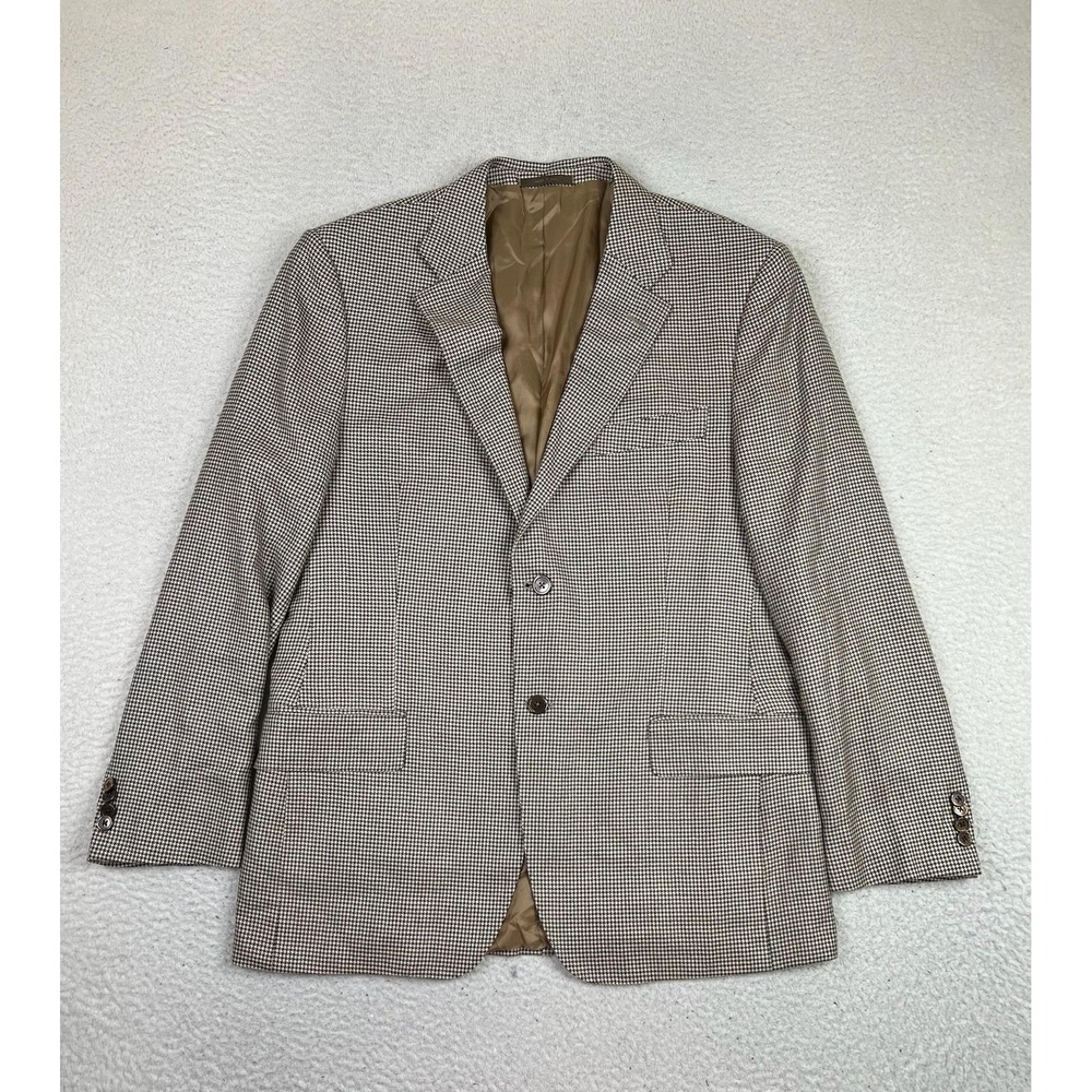 John W. Nordstrom Blazer Mens 42R Brown‎ Check 100% Cashmere Sport Coat Napoli